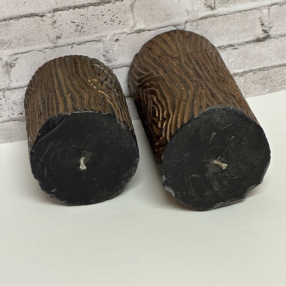 Log Wood Design Black Gold Candles Set of 2 - Picture 7 of 9